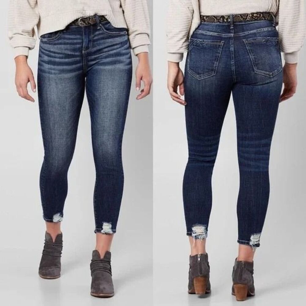 Buckle Black High-Rise Size 28 Ankle Skinny Dark Wash Distressed Hem Fit No.75